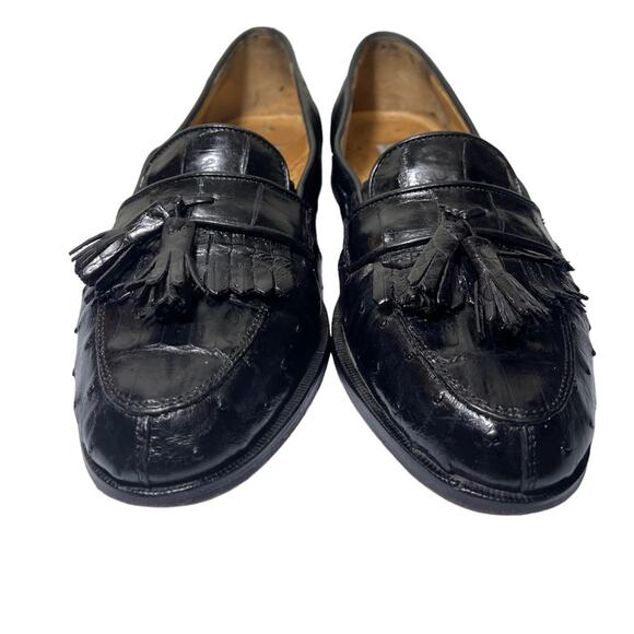 belvedere Slip On Black Genuine Ostrich Loafers Dress Shoe Mens 8